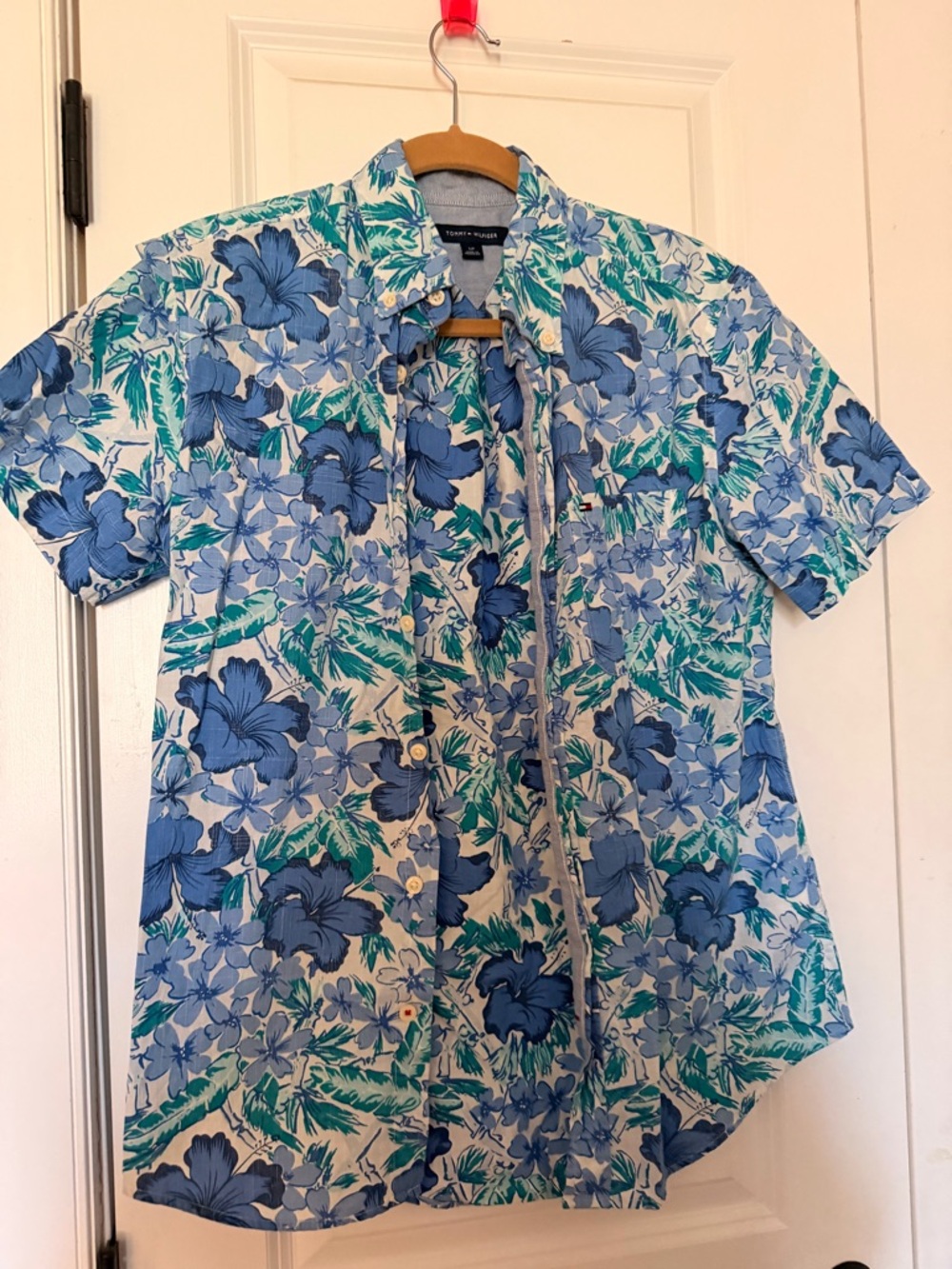 Tommy Hilfiger Blue & Green Floral Short-Sleeve Button-Down Shirt